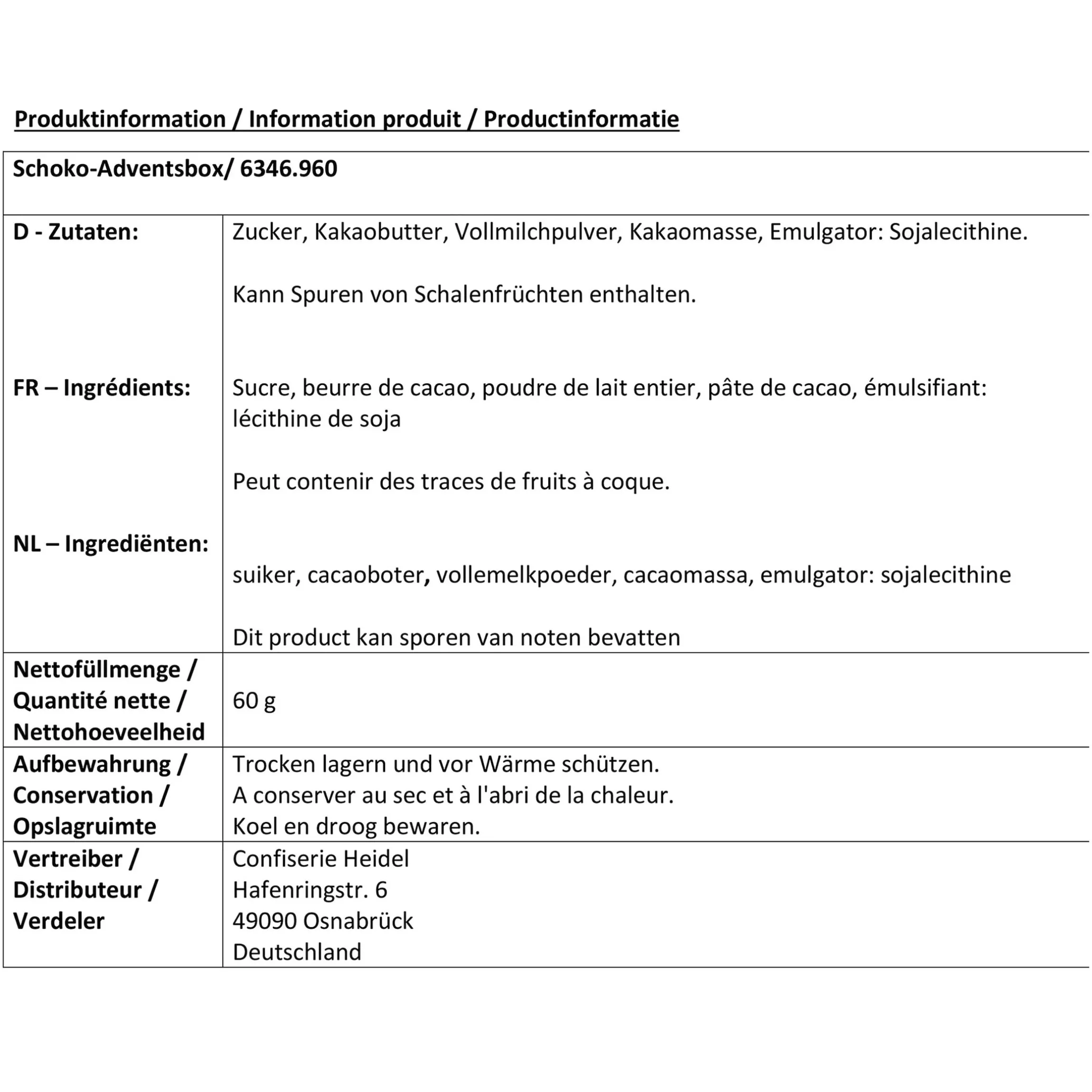 Advents-Dose "Schoko-Überraschung", 60g