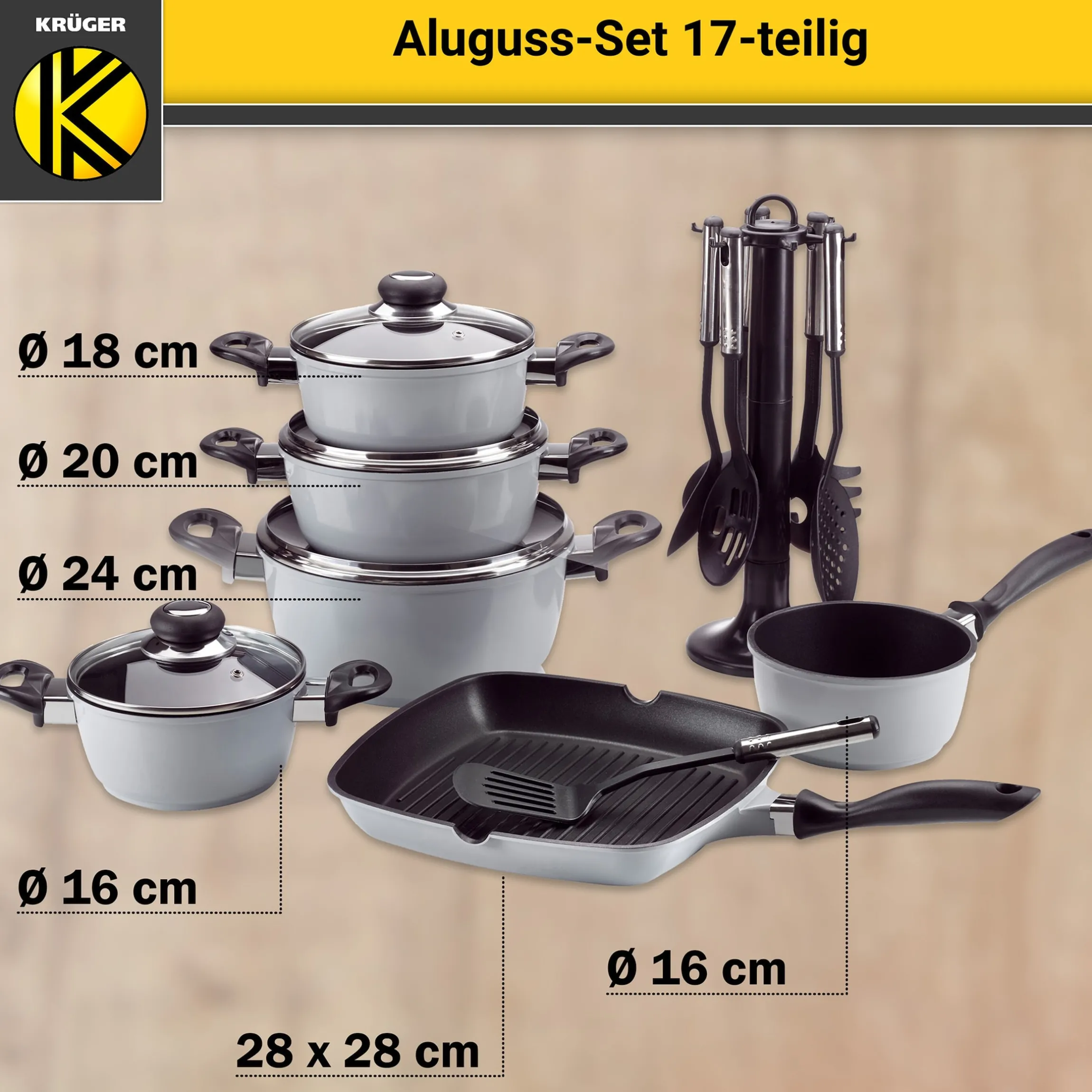 Aluguss-Topfset, 17-teilig grau