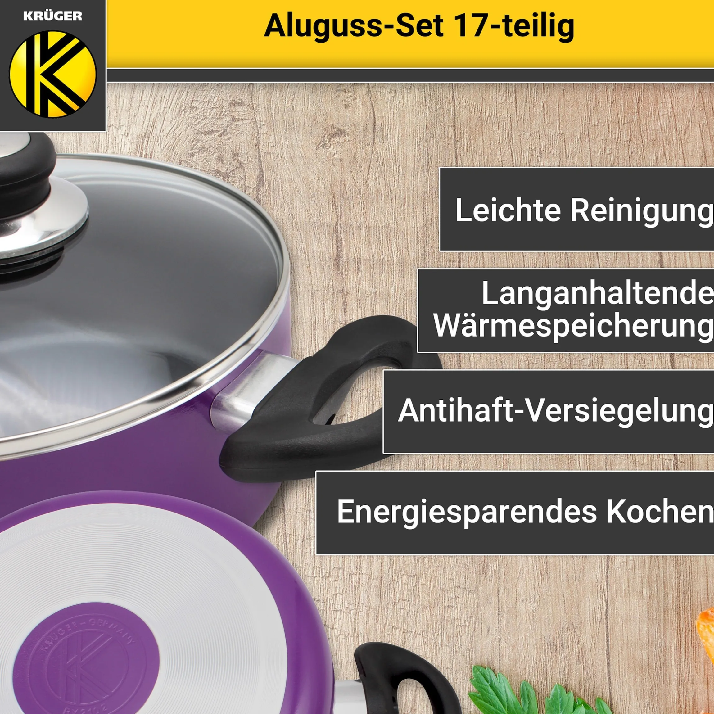 Aluguss-Topfset, 17-teilig lila