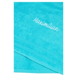 Badetuch personalisiert mit Namen, 150x100 cm, 100% Baumwolle türkis