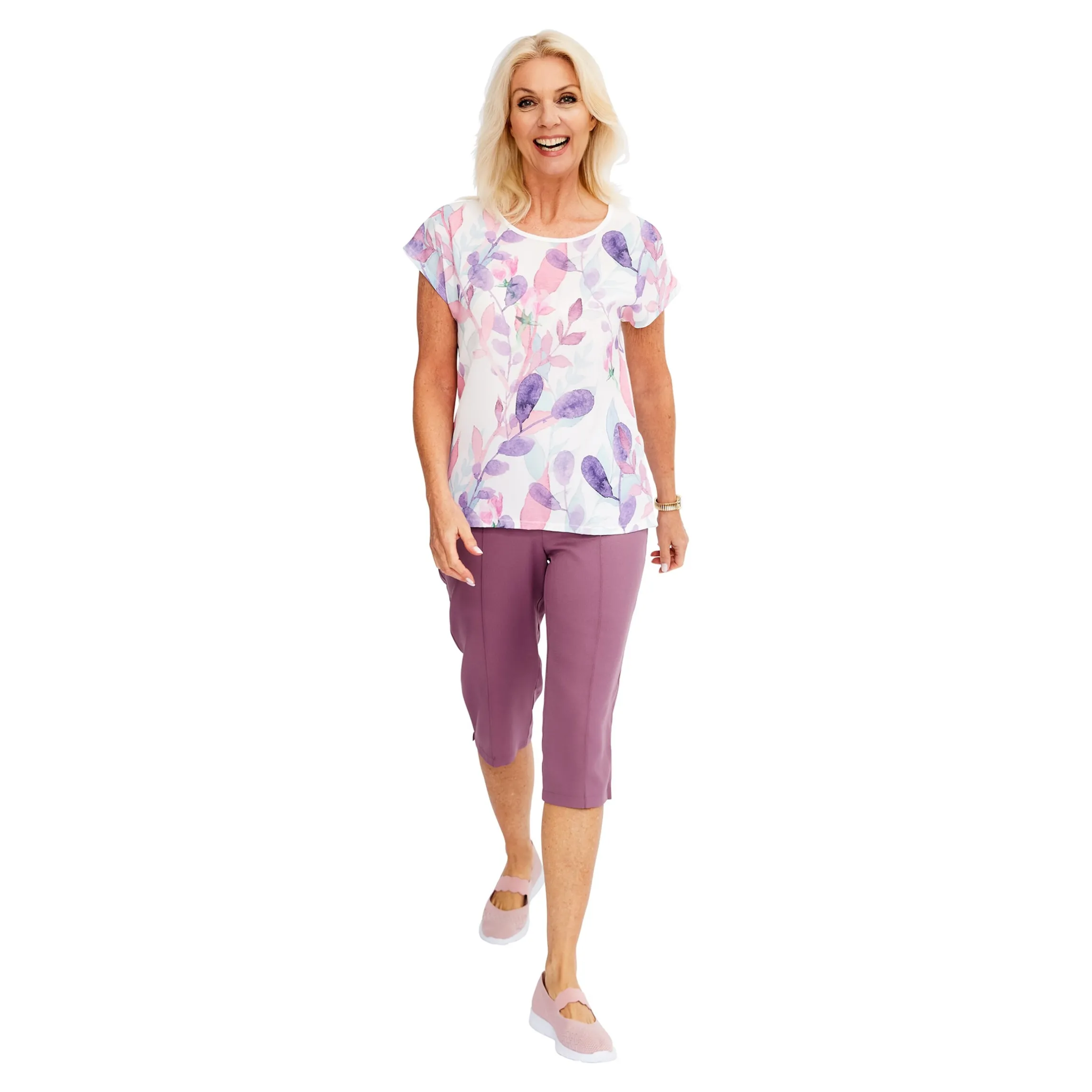 Capri-Schlupfhose mit Biese aubergine