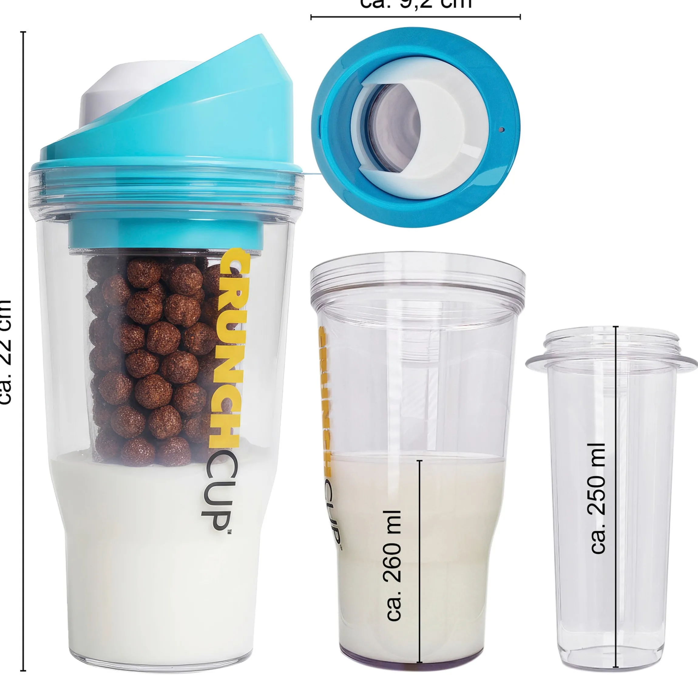 CrunchCup Original Tragbarer Müslibecher To Go 260 + 250 ml | Blau