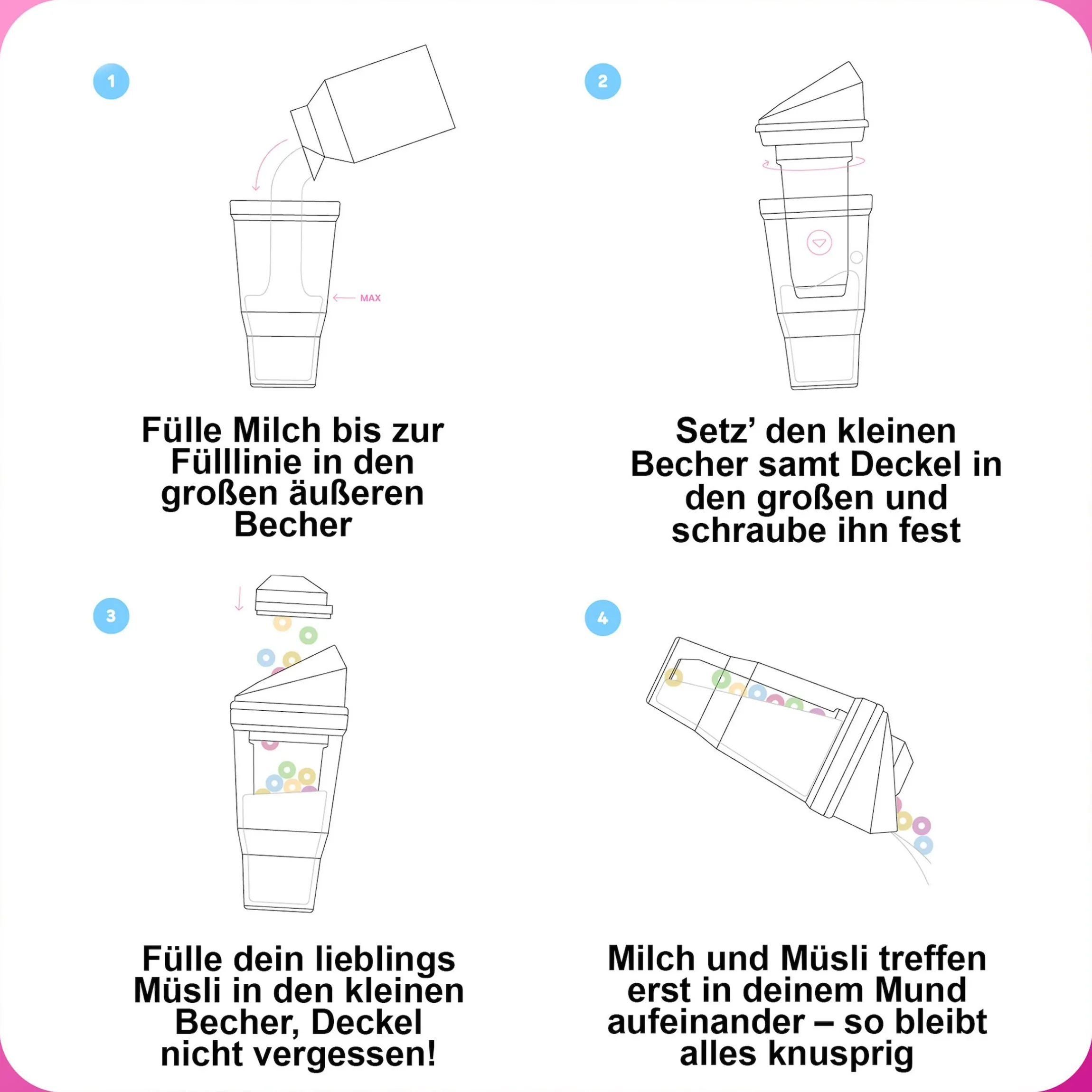 CrunchCup Original Tragbarer Müslibecher To Go 260 + 250 ml | Pink