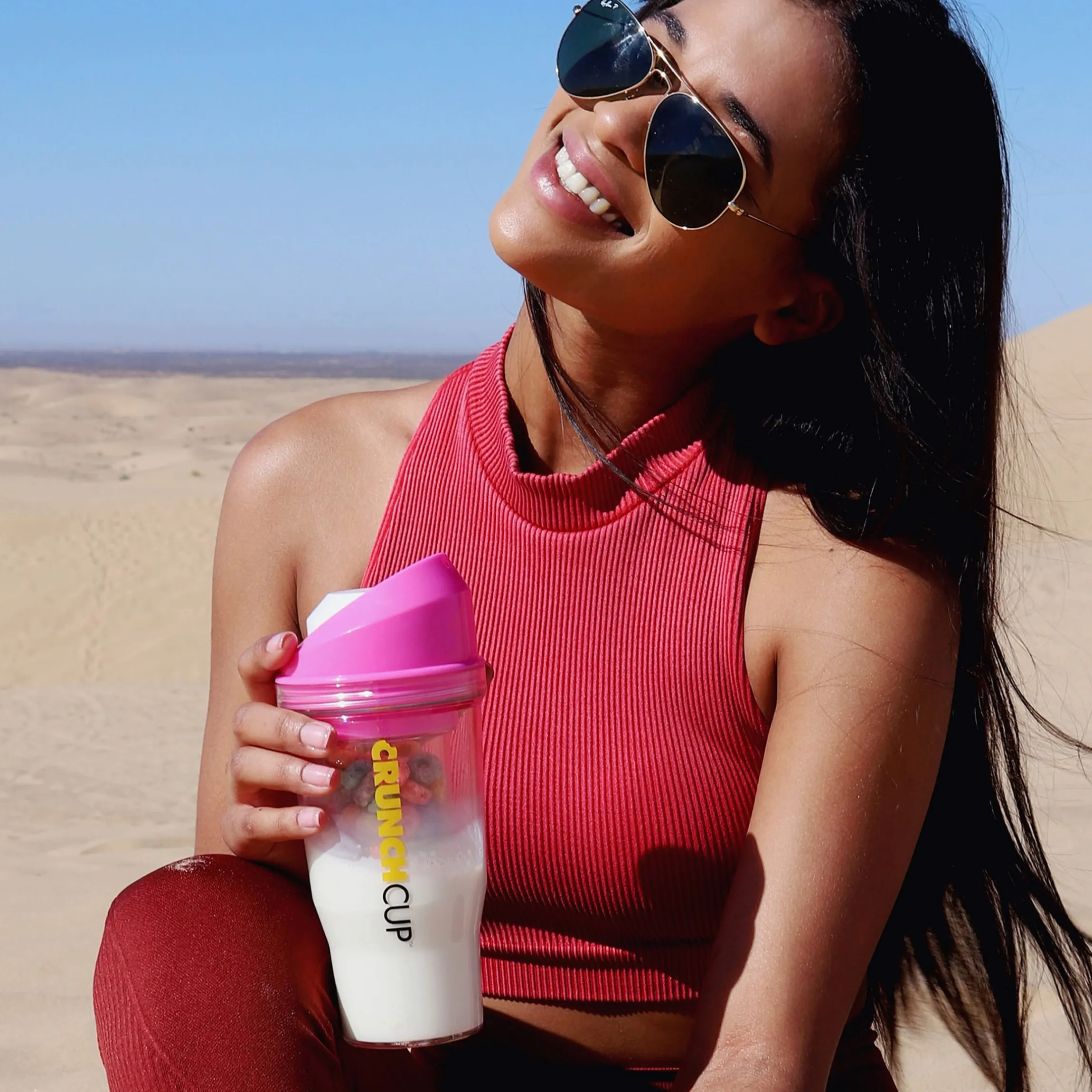 CrunchCup Original Tragbarer Müslibecher To Go 260 + 250 ml | Pink