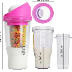 CrunchCup Original Tragbarer Müslibecher To Go 260 + 250 ml | Pink
