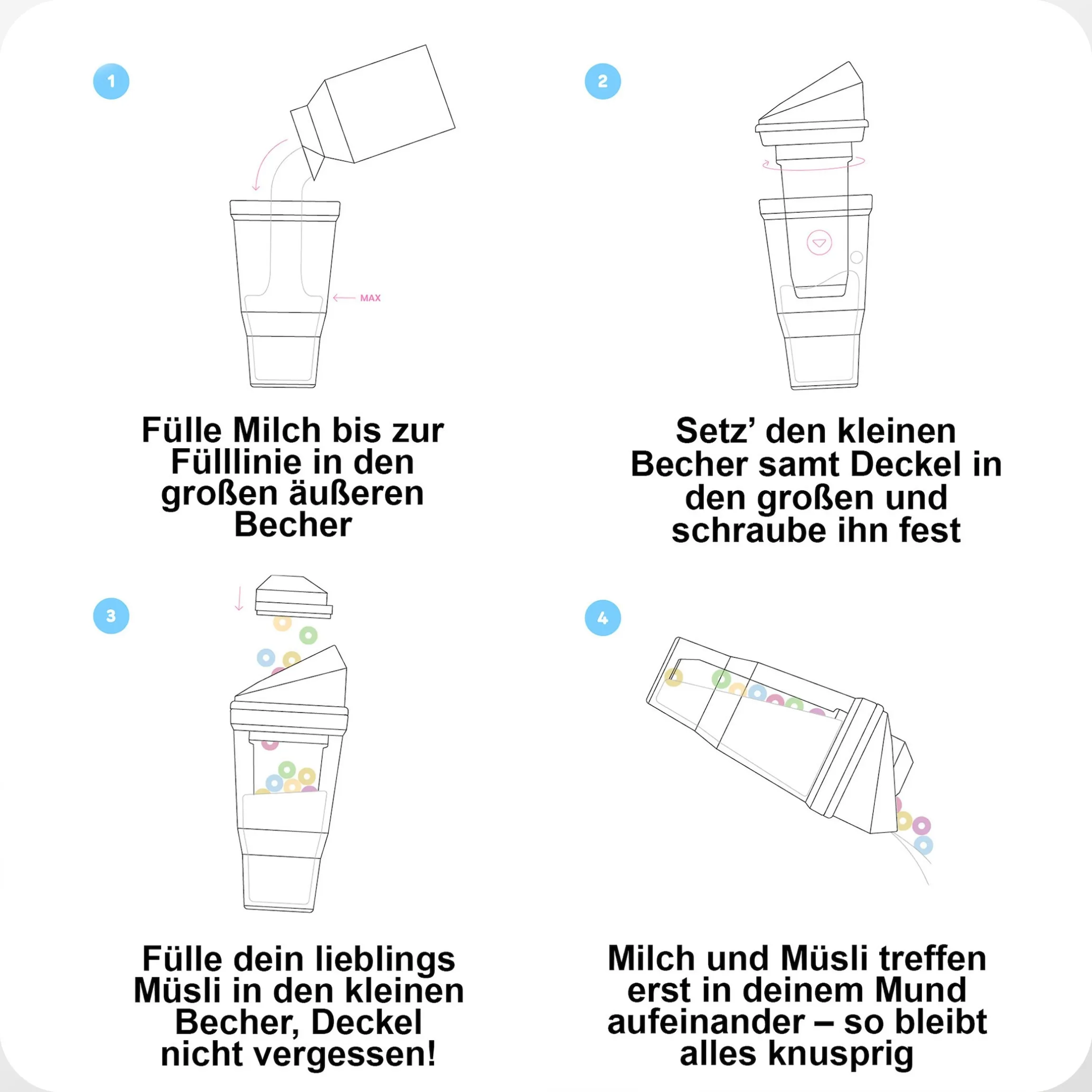 CrunchCup Original Tragbarer Müslibecher To Go 260 + 250 ml | Weiß