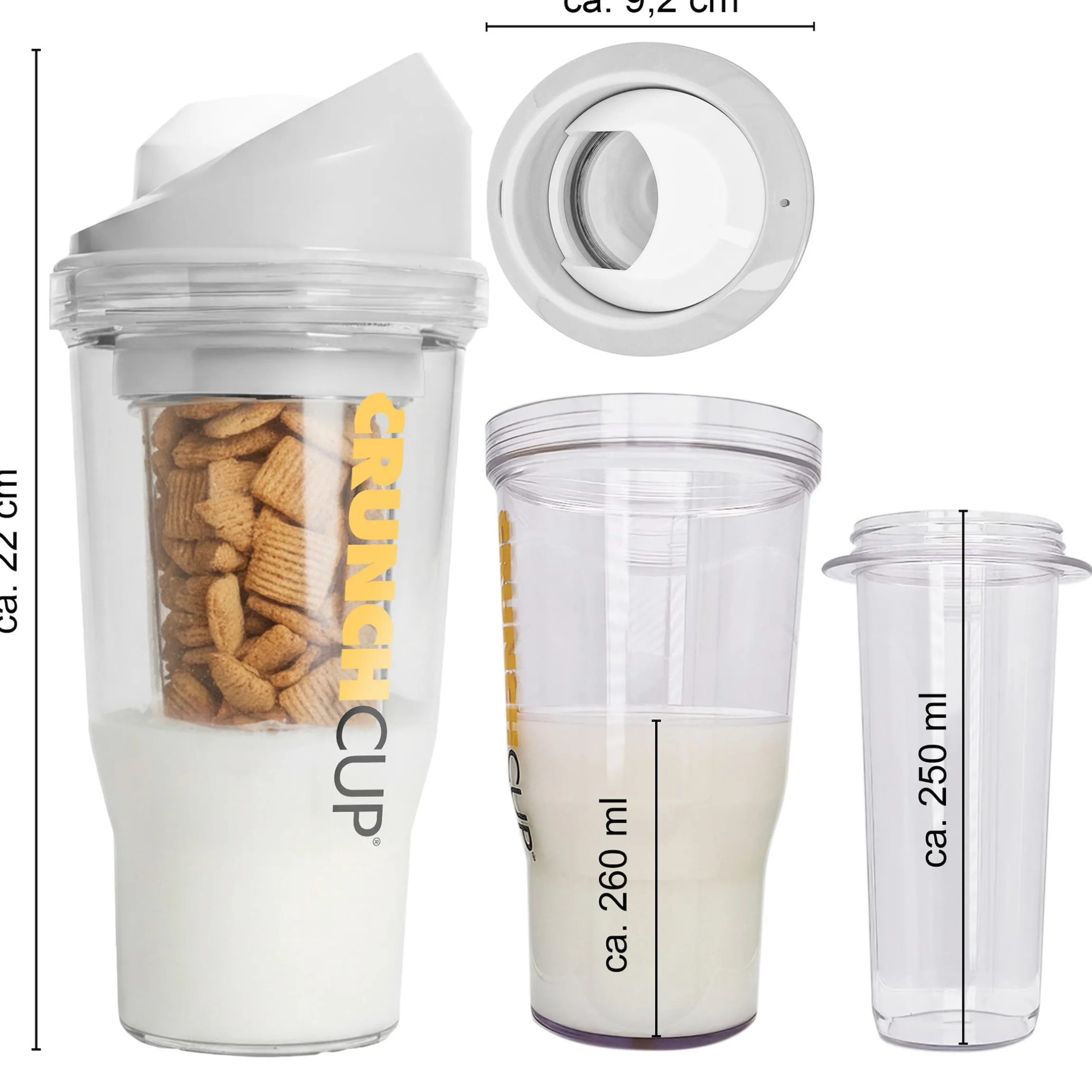 CrunchCup Original Tragbarer Müslibecher To Go 260 + 250 ml | Weiß