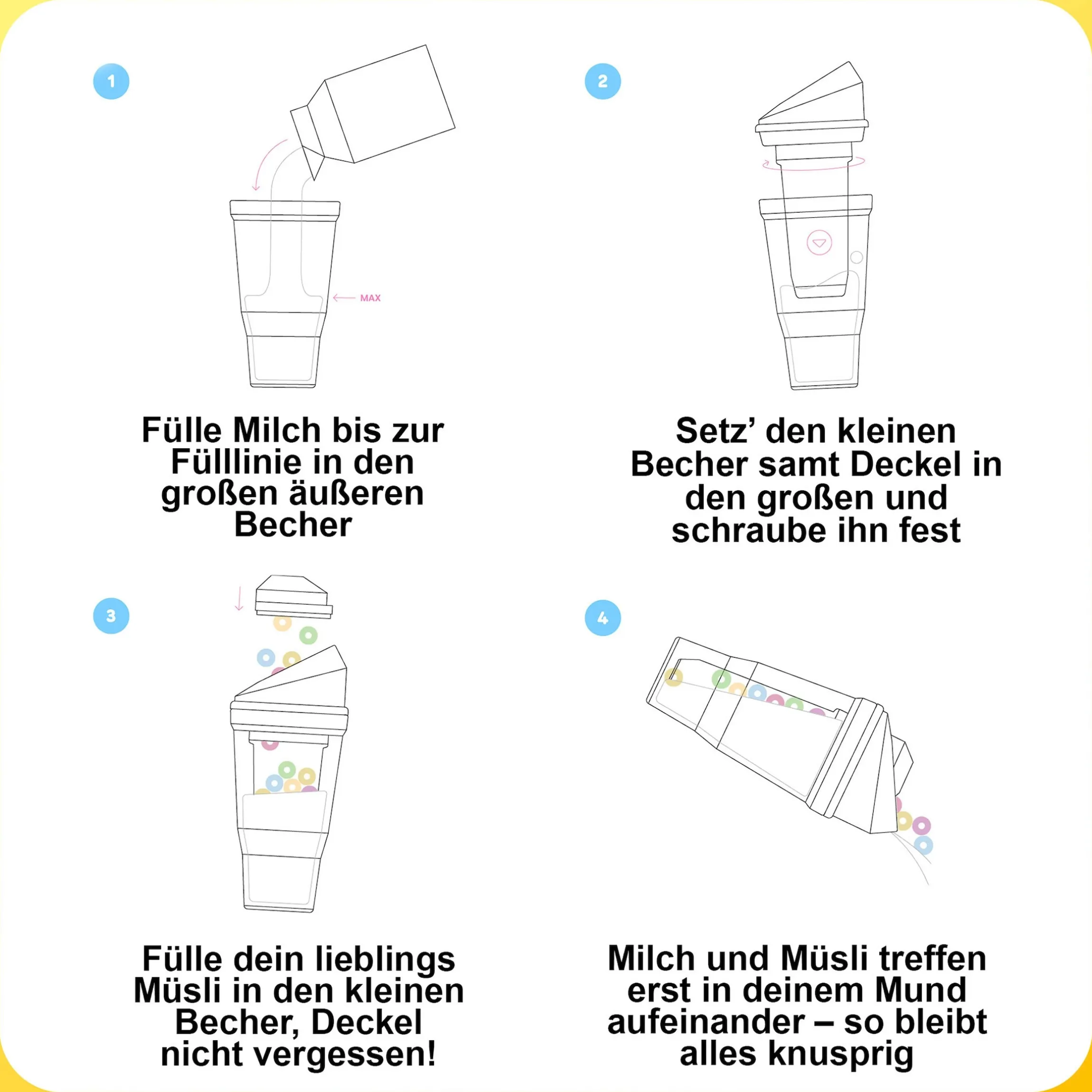 CrunchCup Original Tragbarer Müslibecher To Go 260 + 250 ml | Gelb