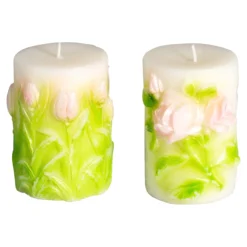 3D-Kerzen-Set „Blumen“, 2 Stück