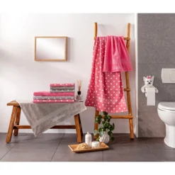 Duschtuch, 70x140 cm, Frottee, 100% Baumwolle Punkte, grau