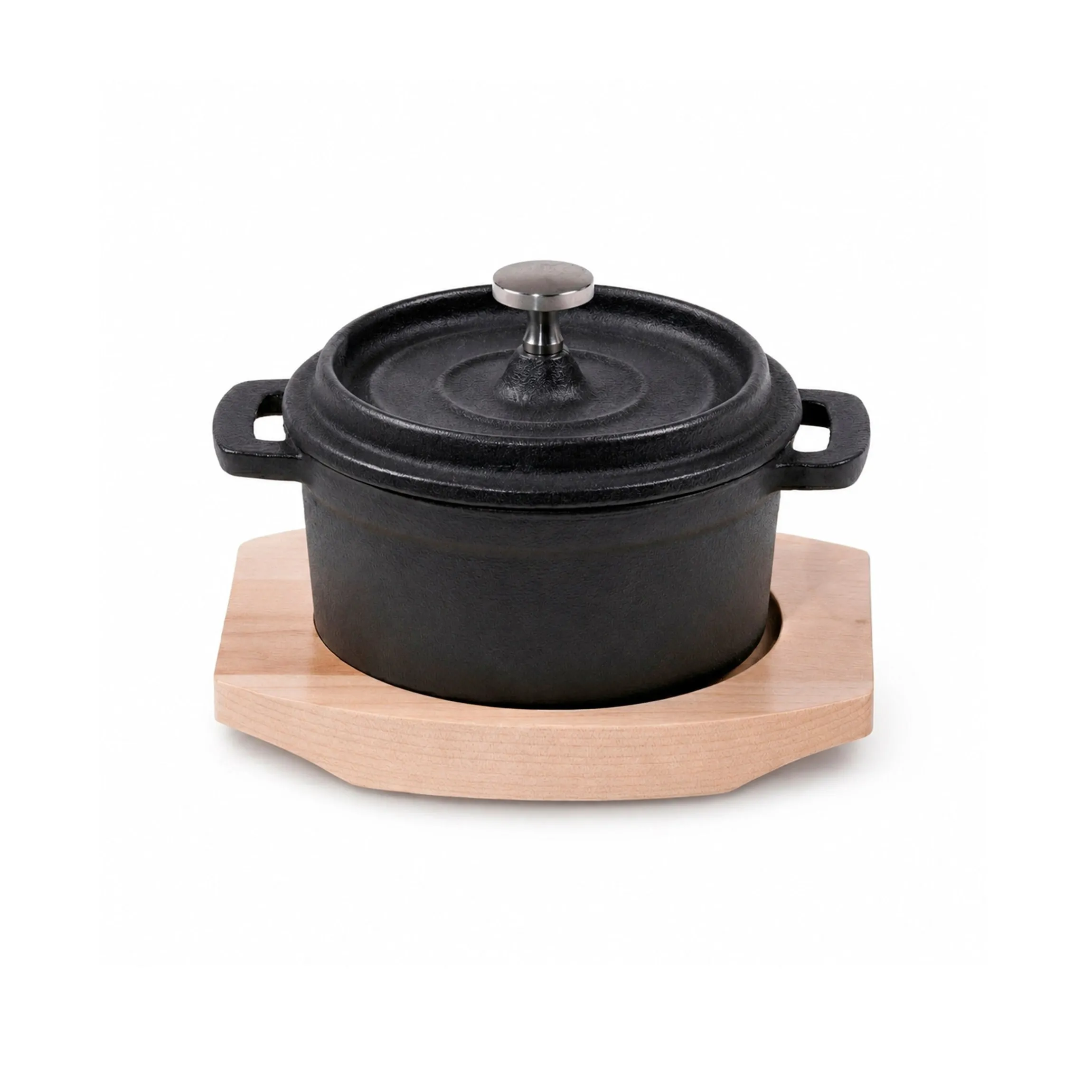 Freyersbacher Mini Cocotte 9 cm Gusseisen, Kleiner Emaille Topf | Rund, mit Brett und Tuch