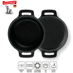 Freyersbacher Mini Cocotte 9 cm Gusseisen, Kleiner Emaille Topf | Rund, mit Brett und Tuch