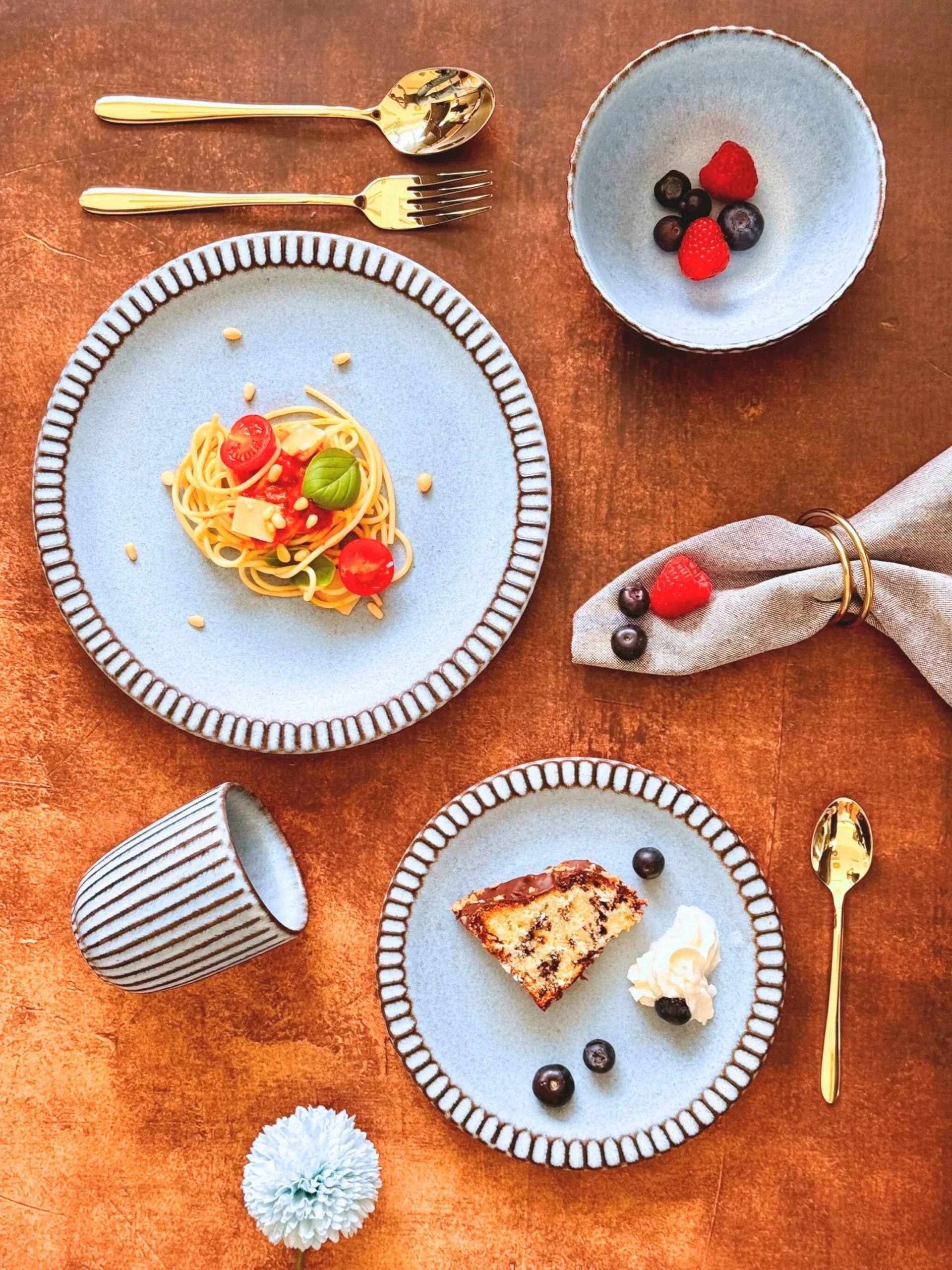 Frühstück Set, Steinzeug Ida Blau