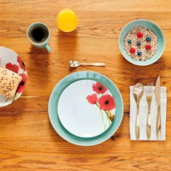 Frühstücksset, Keramik Ossia Mint / Weiß / Rot