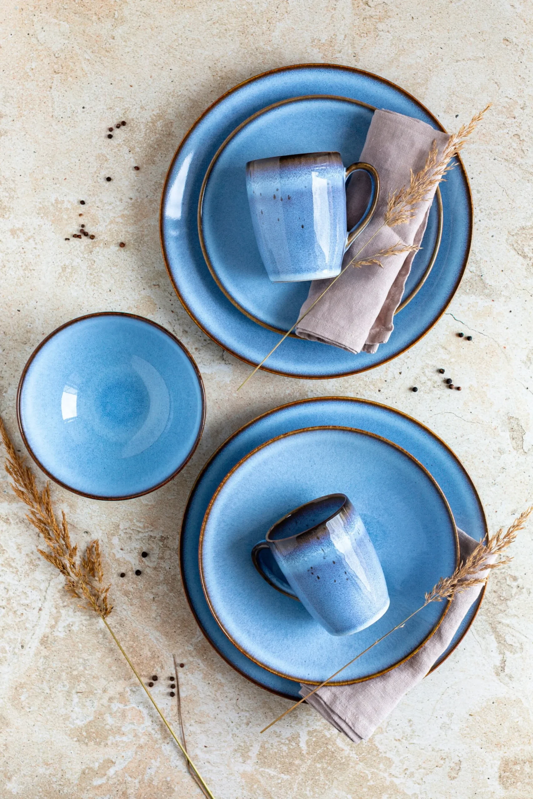 Frühstücksset, Steinzeug Smoky's Blau