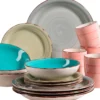 Geschirr-Set, Steingut Lumaca Blau /Hellblau /Rosa/Grün