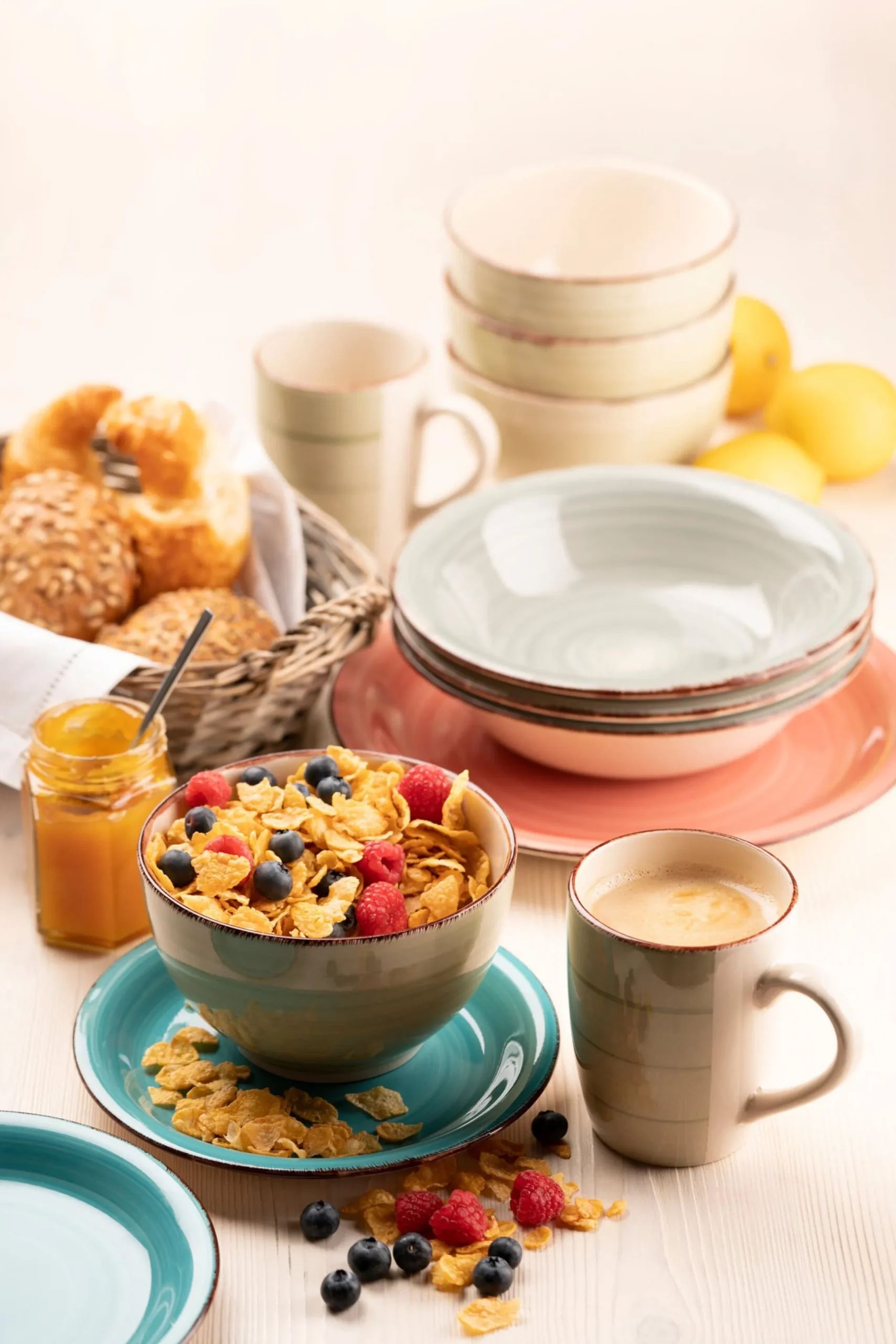 Geschirr-Set, Steingut Lumaca Rauchblau / Olivgrün