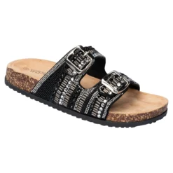 Glitzer-Pantolette „Gritt“ schwarz/silber