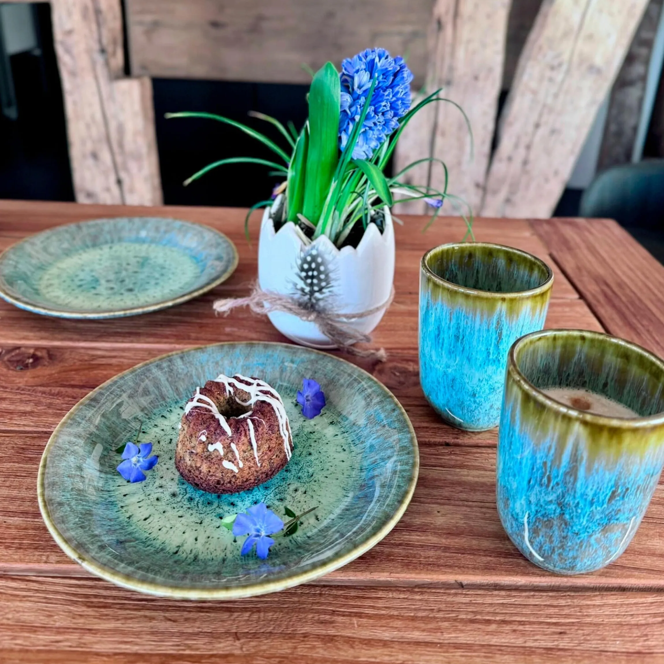 Kaffeebecher-Set, Steinzeug Flussufer blau, grün, braun