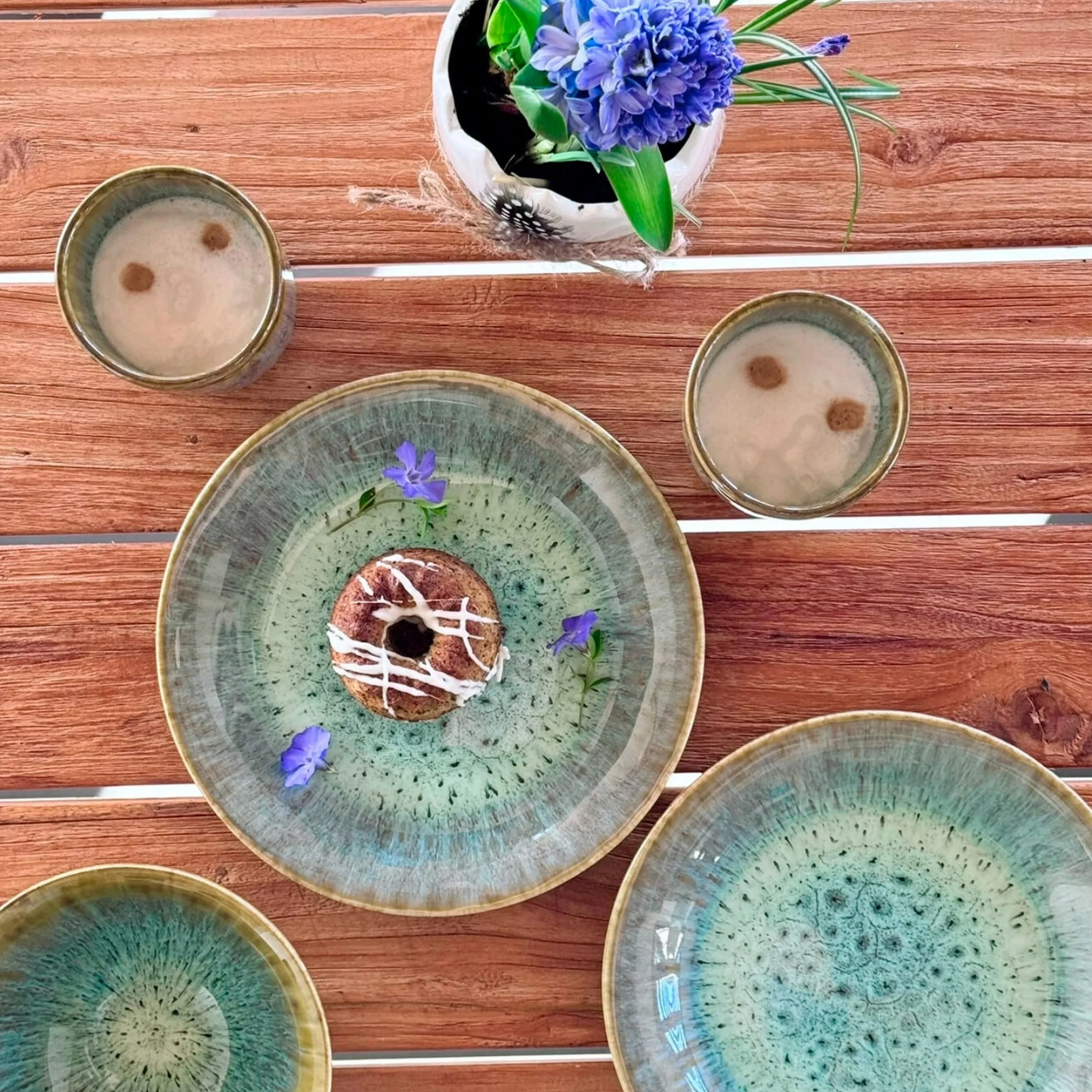 Kaffeebecher-Set, Steinzeug Flussufer blau, grün, braun