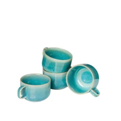 Kaffeeobertassen-Set, Steinzeug TIEFER SEE Blau / Grün