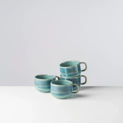 Kaffeeobertassen-Set, Steinzeug TIEFER SEE Blau / Grün