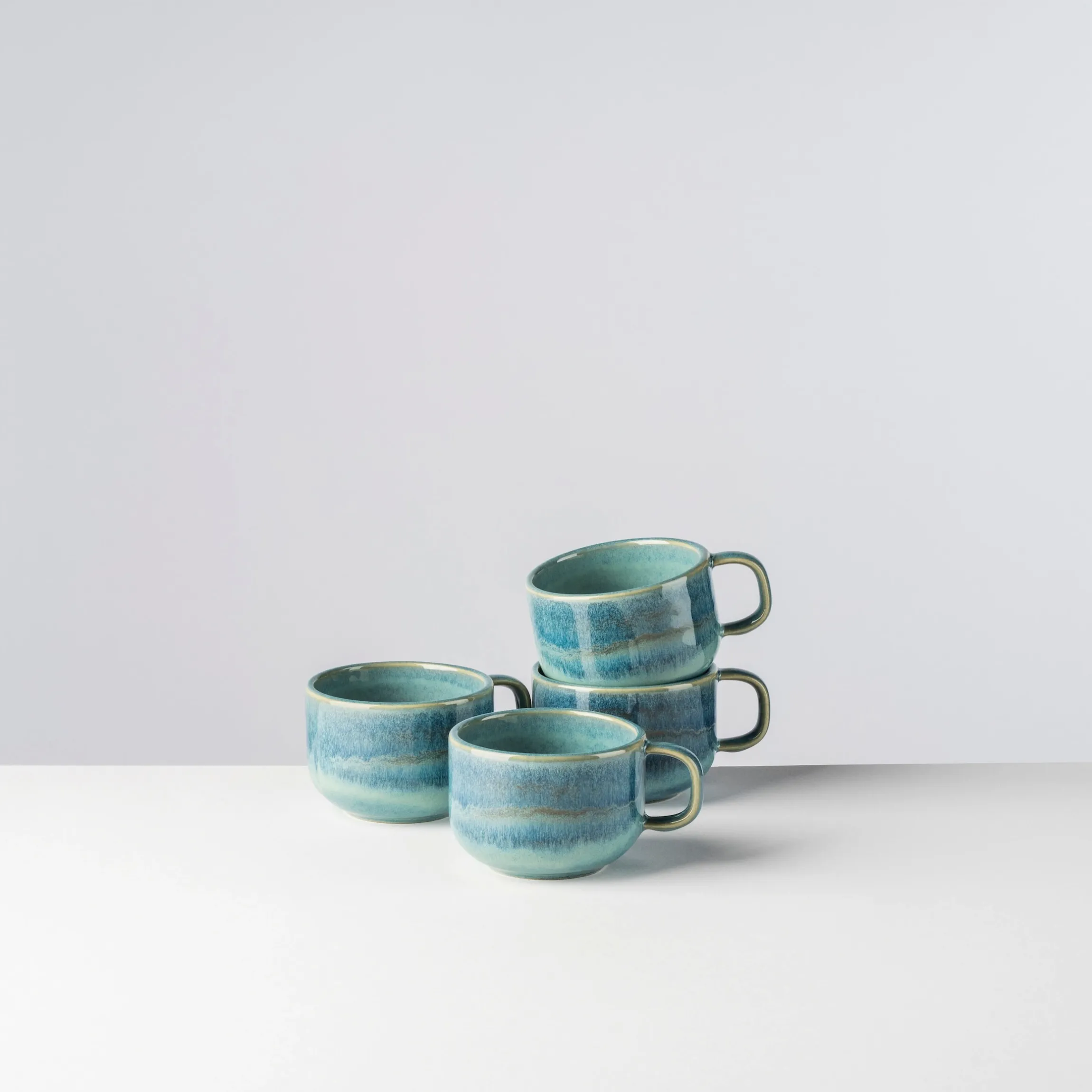 Kaffeeobertassen-Set, Steinzeug TIEFER SEE Blau / Grün