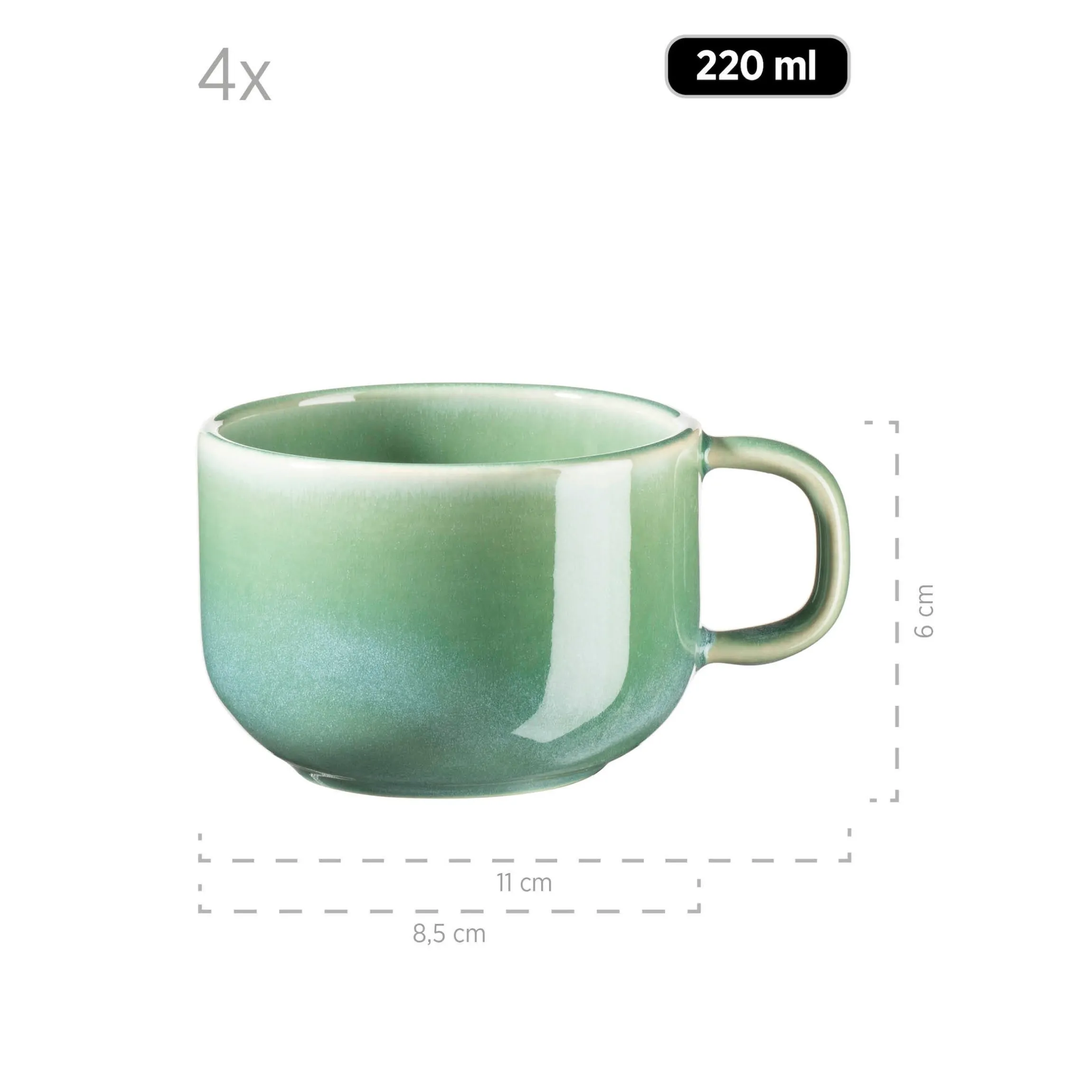 Kaffeeservice, Steinzeug Elina Uno 4 x Dessertteller, 4 x Kaffeetasse, 4 x Kaffeeuntertasse
