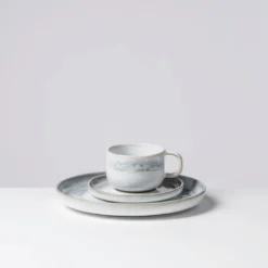 Kaffeeservice, Steinzeug TIEFER SEE Grau / Weiß