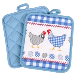 Küchentextilien-Set Schürze & Topflappen „Hühner“, 3-teilig
