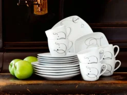Kombiservice, Porzellan CHANSON 6 x Speiseteller, 6 x Suppenteller, 6 x Dessertteller, 6 x Kaffeetasse, 6 Kaffeeuntertasse