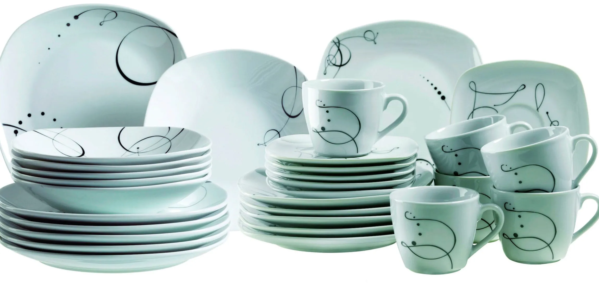 Kombiservice, Porzellan CHANSON 6 x Speiseteller, 6 x Suppenteller, 6 x Dessertteller, 6 x Kaffeetasse, 6 Kaffeeuntertasse