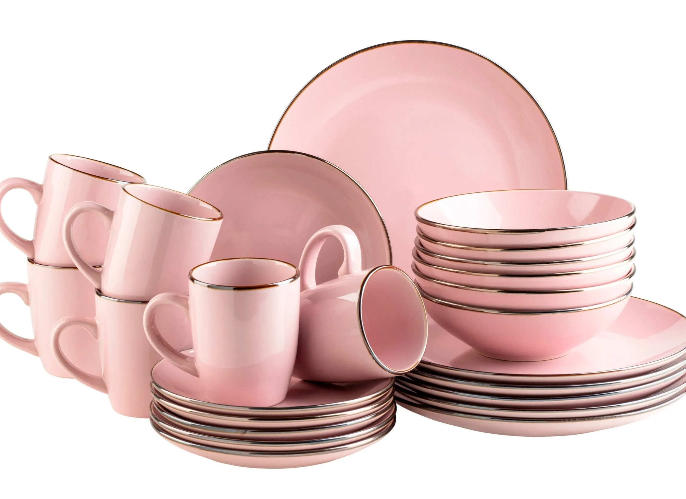 Kombiservice, Steinzeug METALLIC RIM Rosa