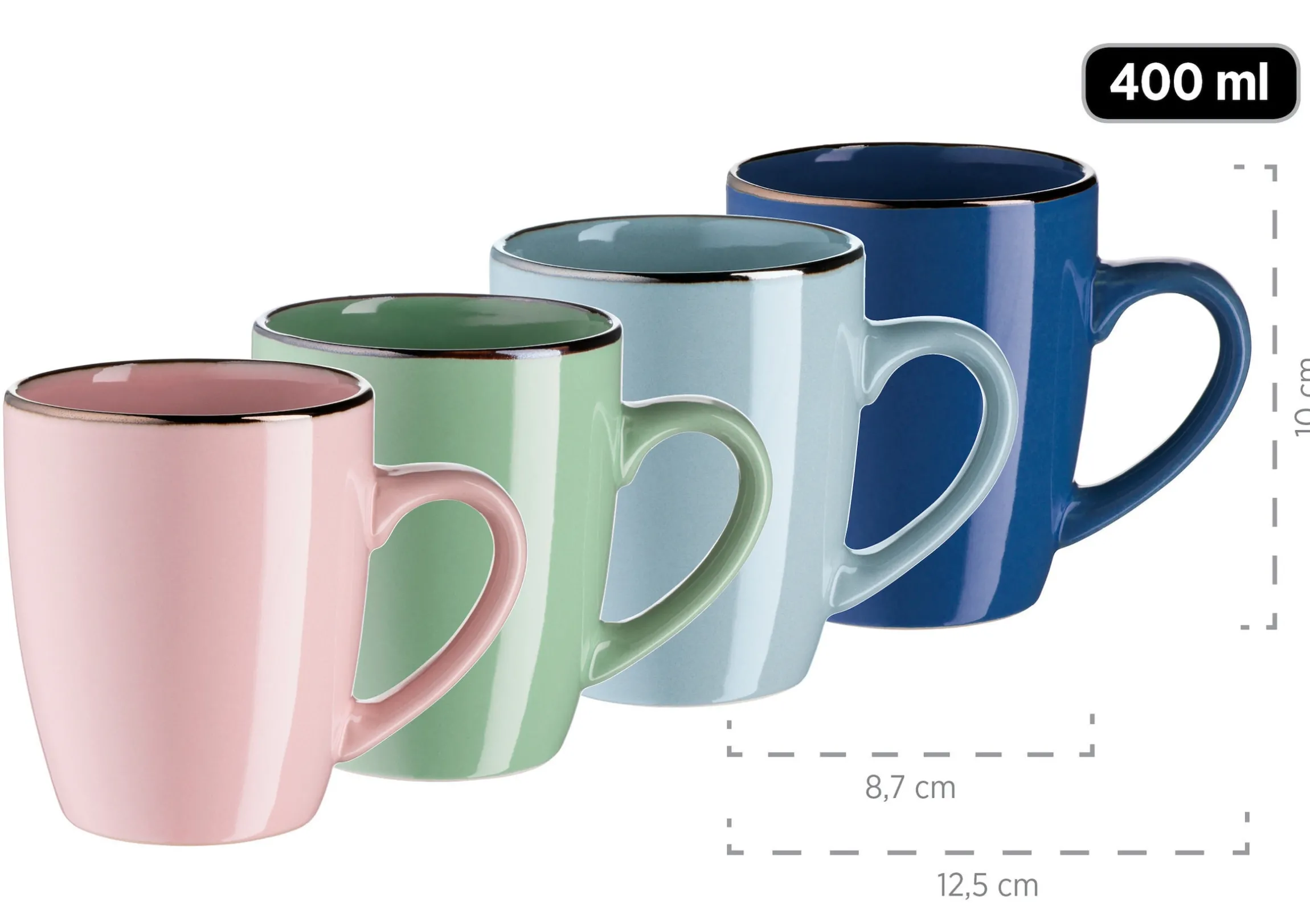 Kombiservice, Steinzeug METALLIC RIM Rosa,Mint,Blau,Dunkelblau