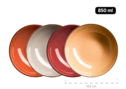Kombiservice, Steinzeug METALLIC RIM Rot, Braun, Orange, Beige