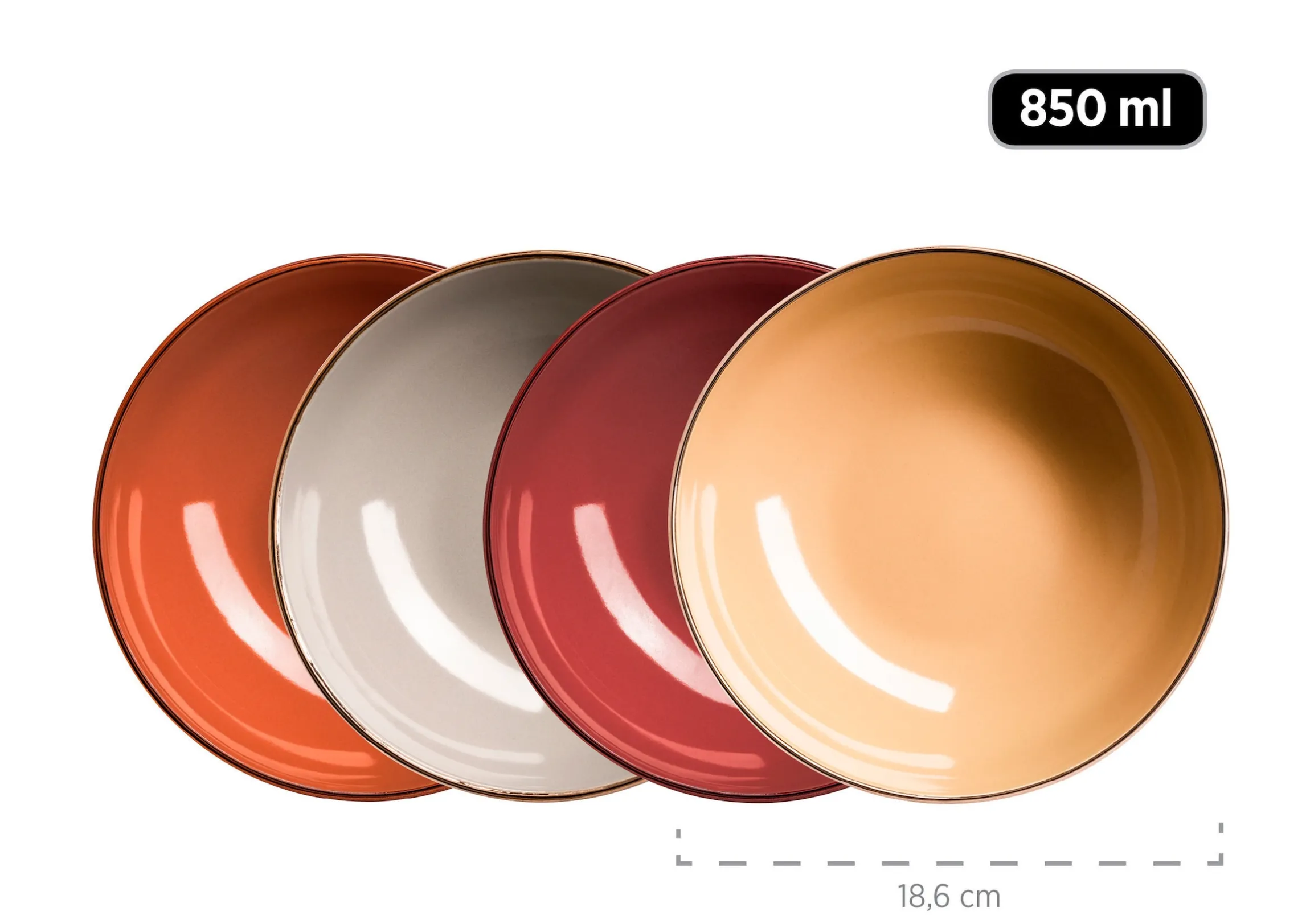 Kombiservice, Steinzeug METALLIC RIM Rot, Braun, Orange, Beige