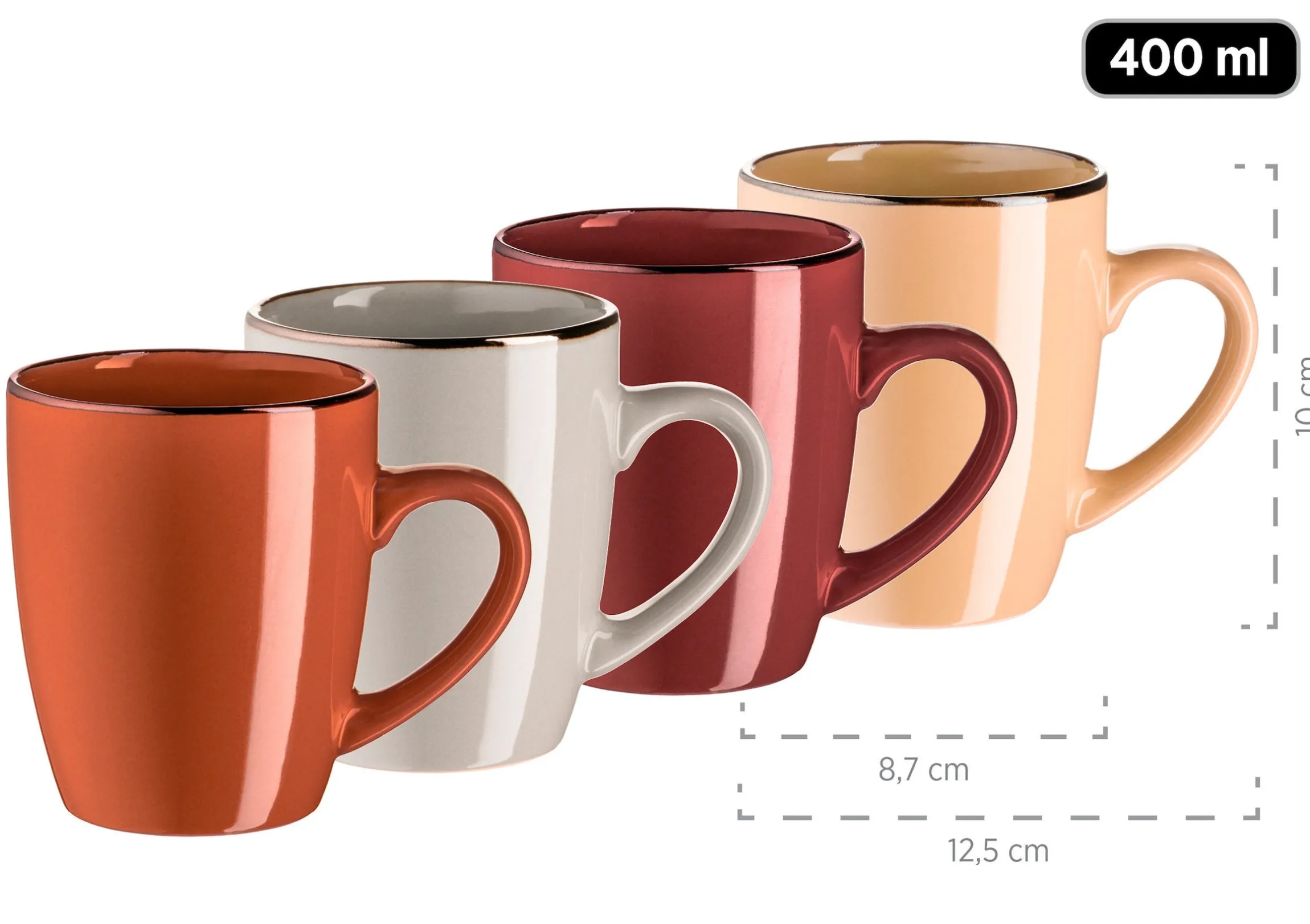 Kombiservice, Steinzeug METALLIC RIM Rot, Braun, Orange, Beige