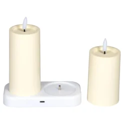 LED-Kerzen mit Ladestation, 2 Stück cremeweiß