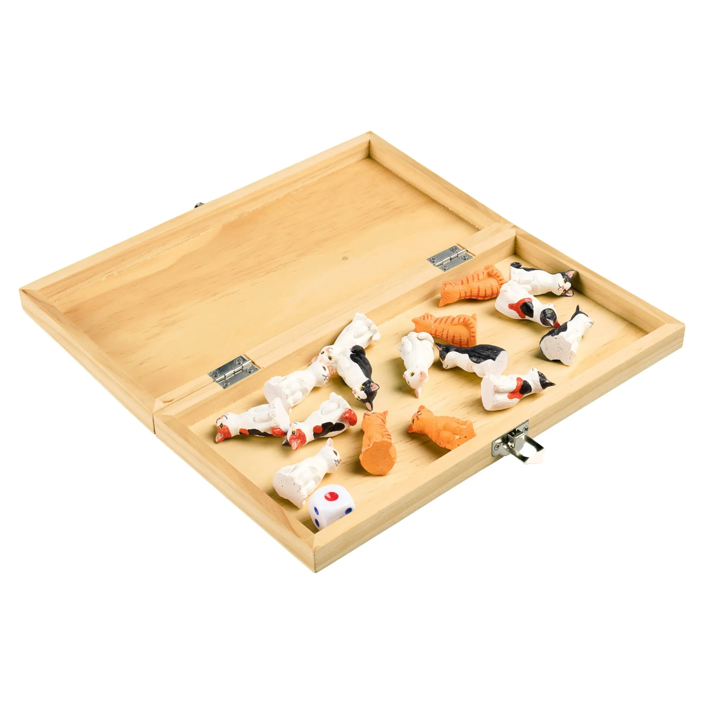Ludo-Brettspiel „Katzenärger“, Holzspielbrett, 16 Spielfiguren + Würfel