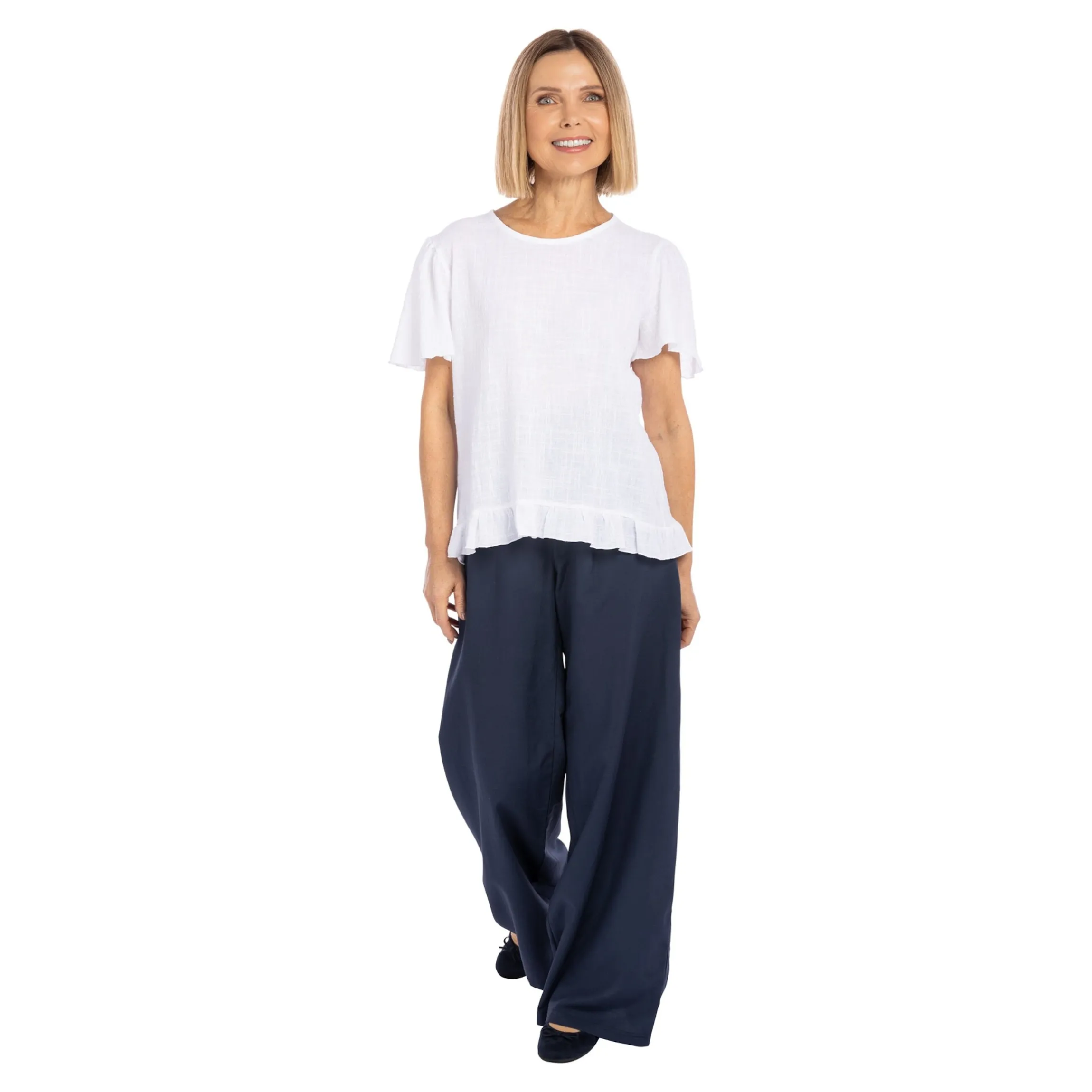 Marlenehose mit Leinen blau