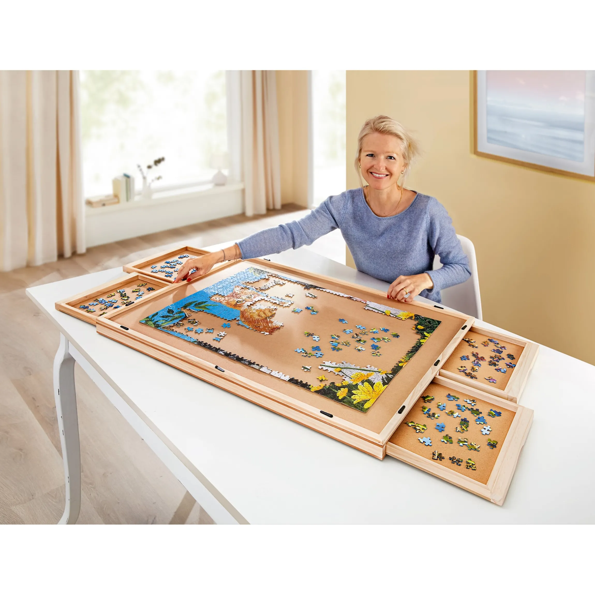 Puzzletisch mit 4 Schubladen, drehbar inkl. Abdeckung 1500 Teile