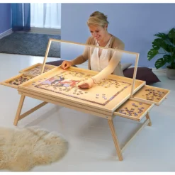 Puzzletisch mit Spielbrett-Deckel + LED-Licht inkl. Spielfiguren-Set 1500 Teile