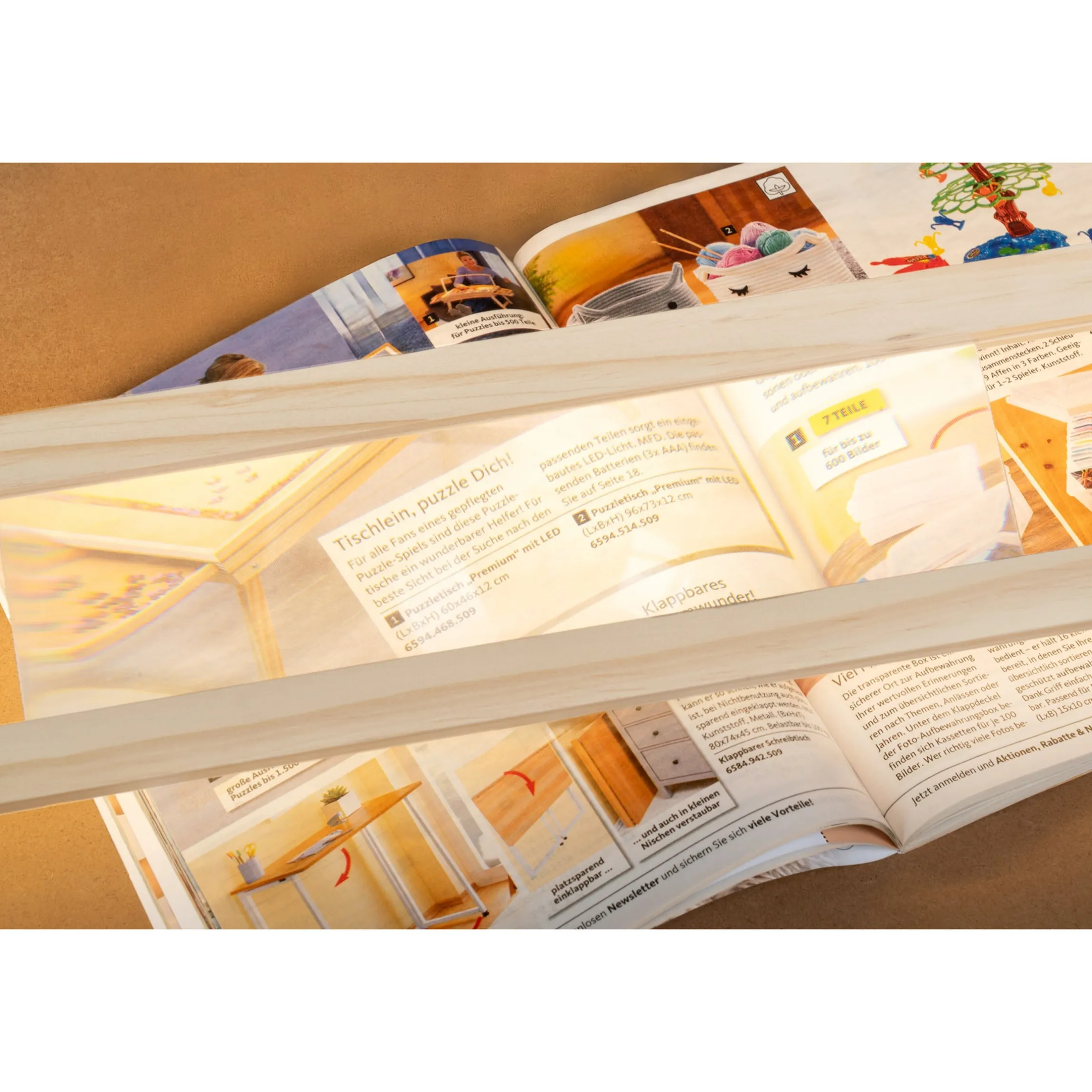 Puzzletisch "Premium" mit LED-Licht, 4 Schubladen, Lupe, mit Beinen, klappbar für 1500 Teile