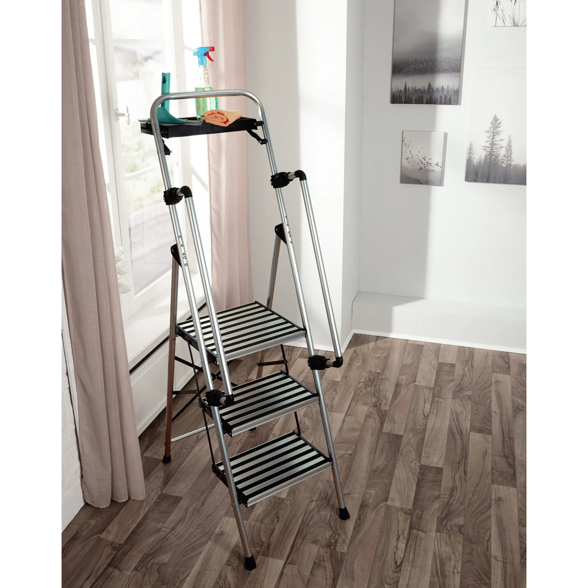Sicherheitsleiter, Trittleiter 3 Stufen mit Handlauf