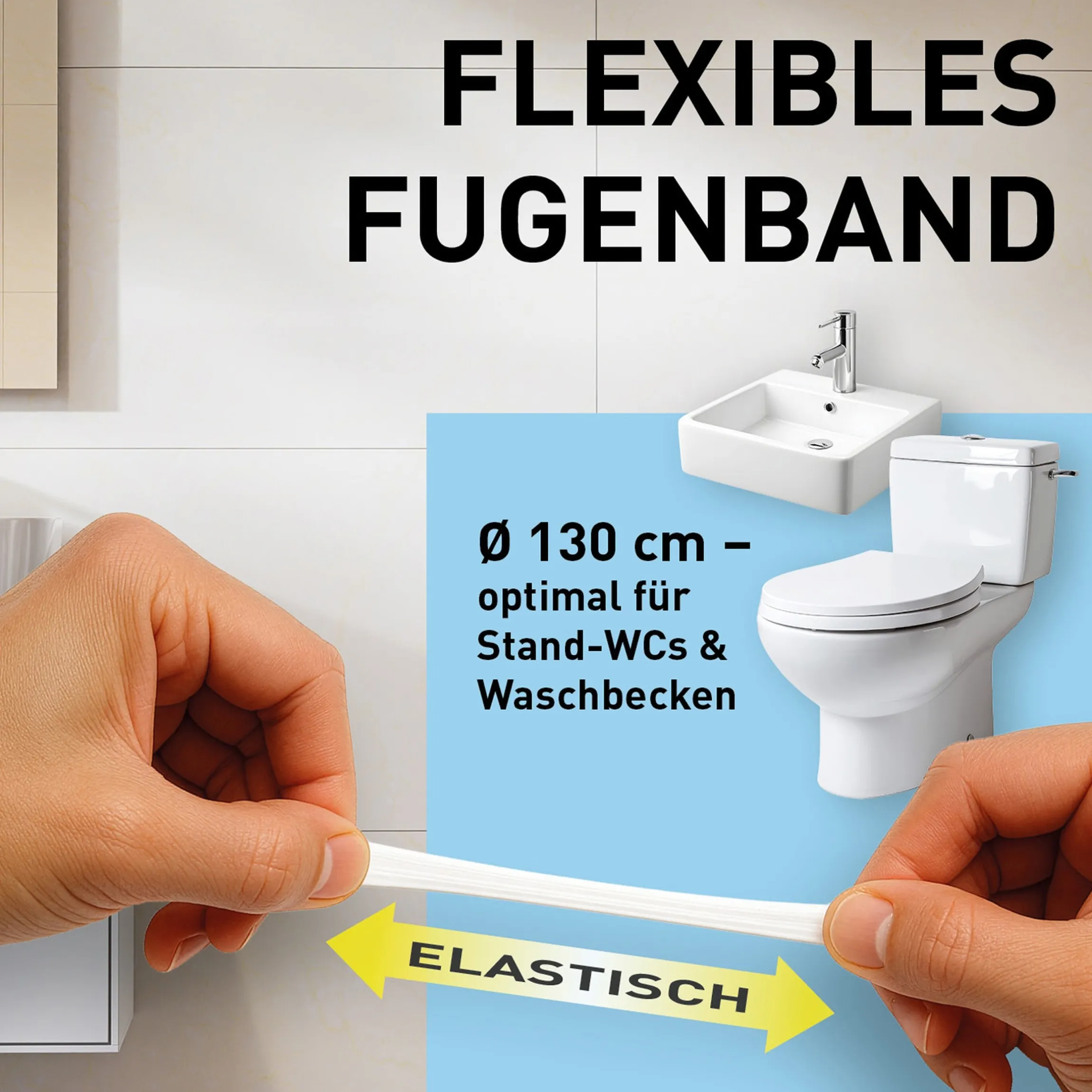 Silikonfugenband ee-zee für Waschtisch, Pissoir & Stand-WC 130 cm