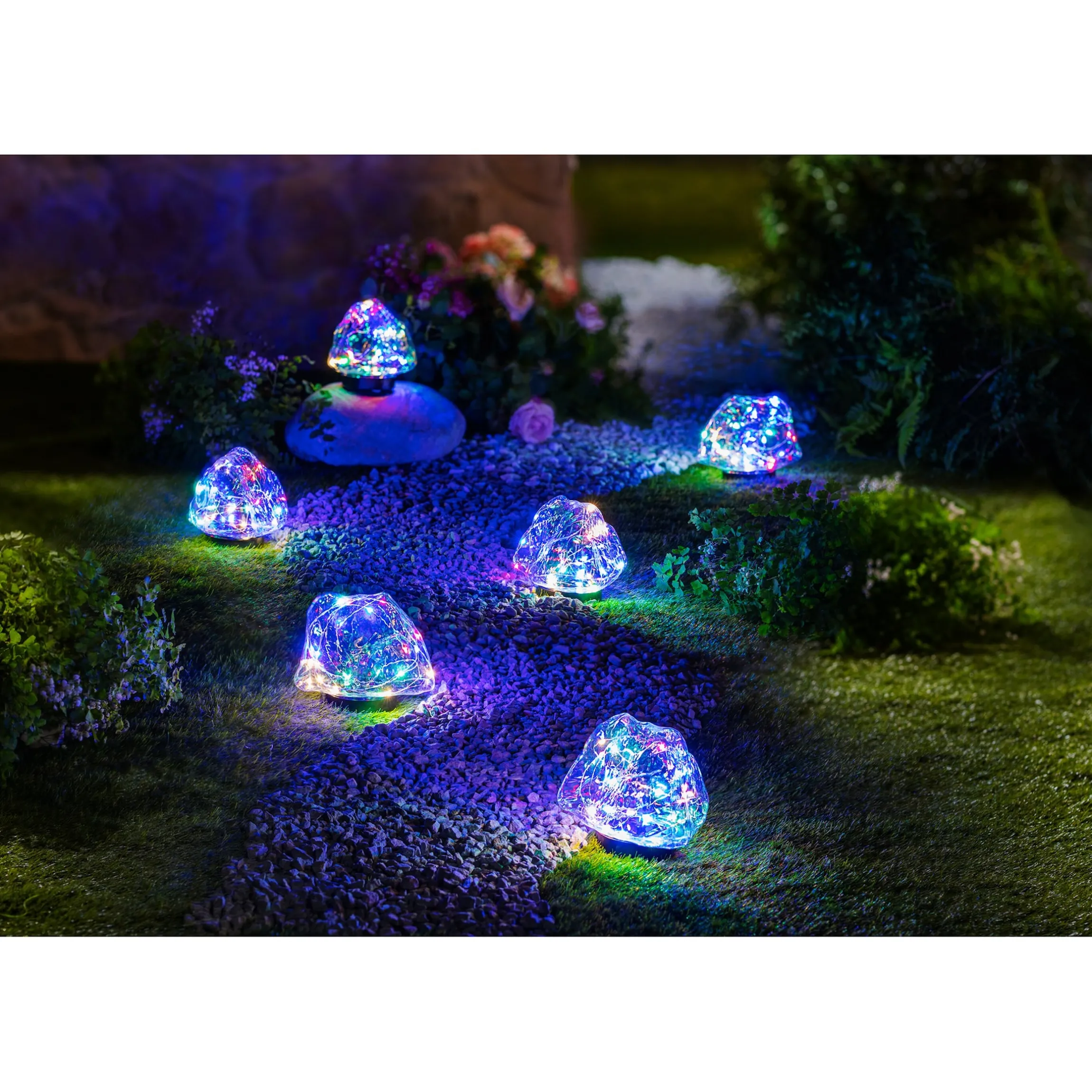 Solar-LED-Gartenfigur "Kristall bunt", 2 Stück