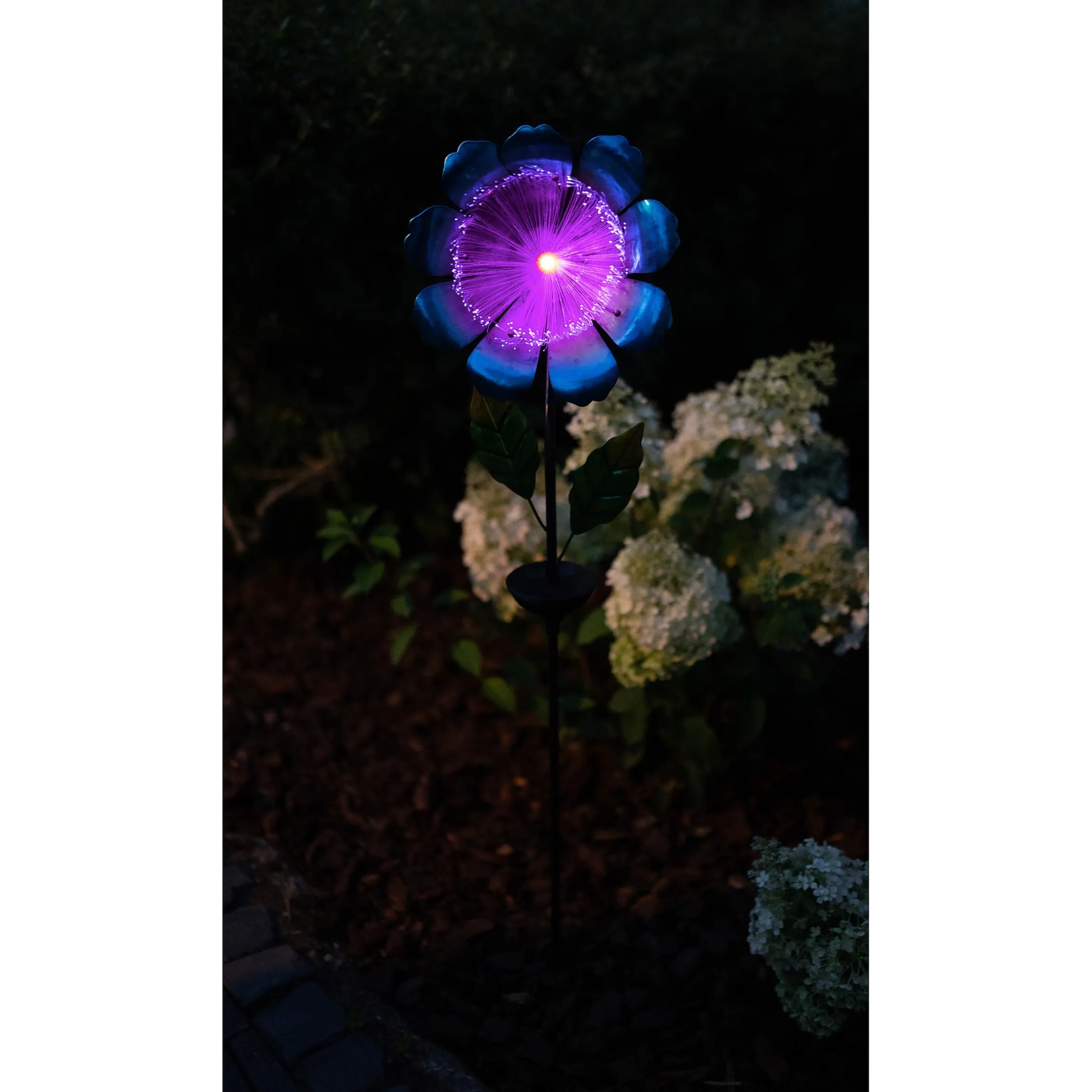 Solar-LED-Gartenstecker "Blütenzauber" mit Fiberglas blau