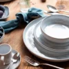 Speiseteller-Set, Steinzeug TIEFER SEE Grau / Weiß
