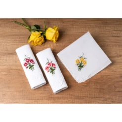 Spitzen-Taschentücher „Blumen“, 3 Stück