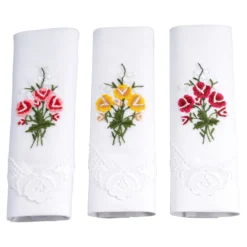 Spitzen-Taschentücher „Blumen“, 3 Stück